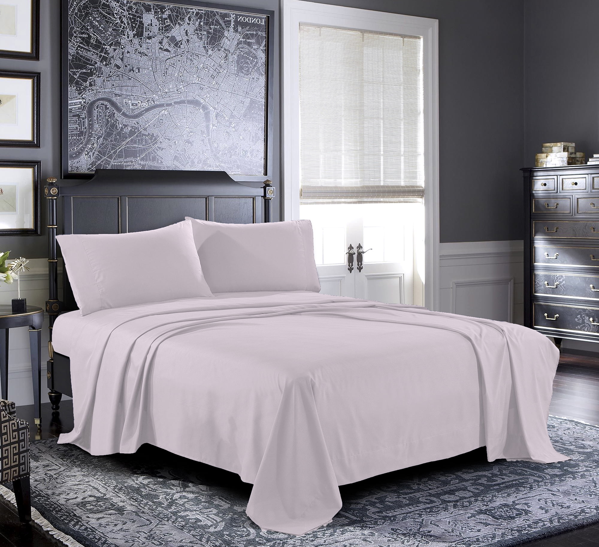 Bed Sheets King Sheet Set 4 Piece Lilac Hotel Luxury 100