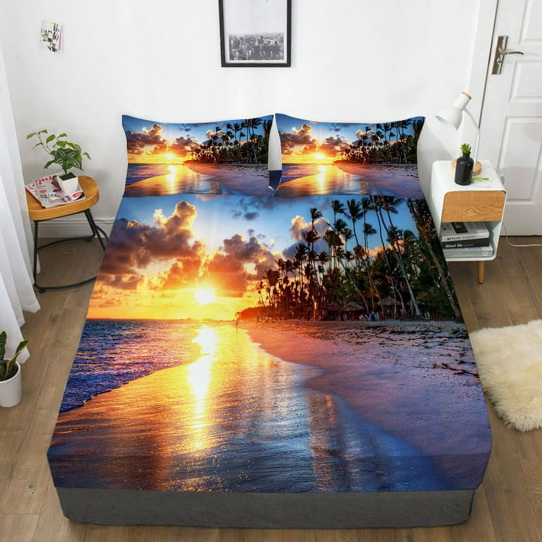 Bed Sheets Landscape Printed Bedding Cover Set Beding Sheets Soft Fitted  Cover,Queen (60x80)