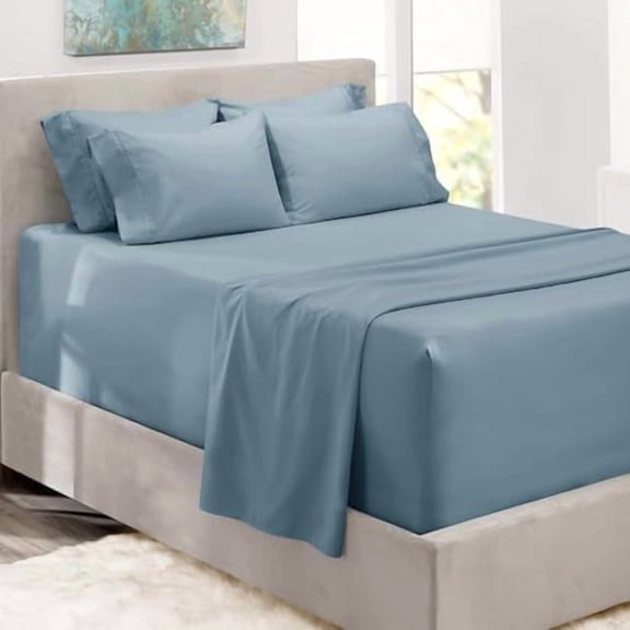 Bed Sheets, Luxury Soft 6 Piece Bed Sheet Set Extra Deep Pocket Fitted Sheets Fits Mattress up to 21", Double Brushed Bedding Sheets & Pillowcases, Twin, Soft Blue