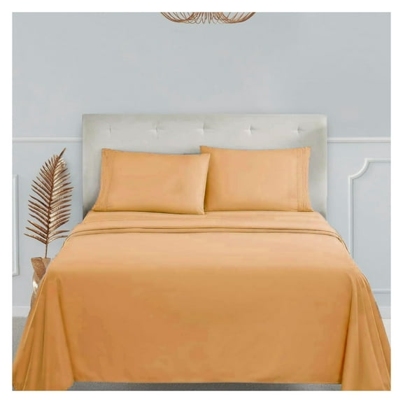 Bed Sheets, Premier 1800 Series 4 Piece Bed Sheet Set, Deep Pocket, Wrinkle, Fade, Stain Resistant, Luxury Soft Bedding Sheets & Pillowcases, California King, Apricot Orange