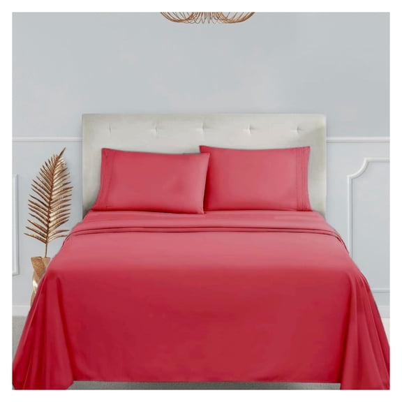 Bed Sheets, Premier 1800 Series 4 Piece Bed Sheet Set, Deep Pocket, Wrinkle, Fade, Stain Resistant, Luxury Soft Bedding Sheets & Pillowcases, Full, Coral