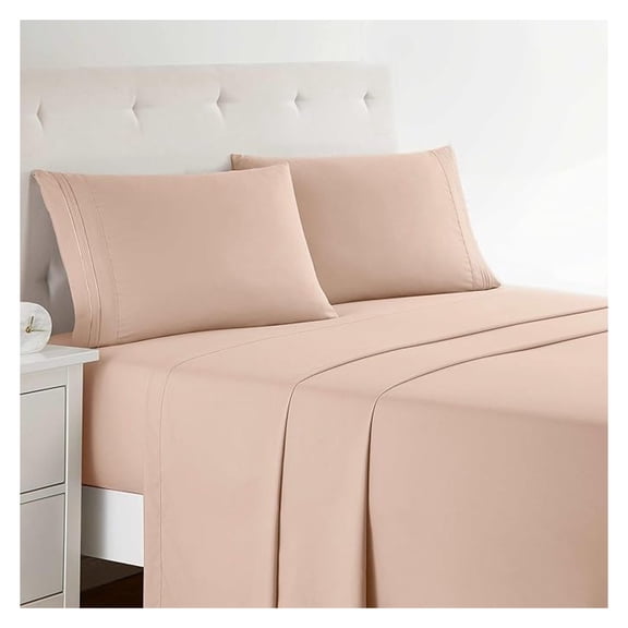 Bed Sheets, Premier 1800 Series 4 Piece Bed Sheet Set, Deep Pocket, Wrinkle, Fade, Stain Resistant, Luxury Soft Bedding Sheets & Pillowcases, Queen, Peach