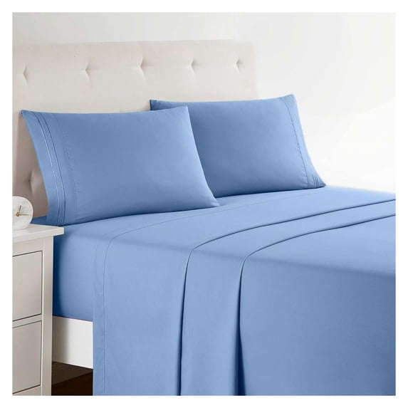 Bed Sheets, Premier 1800 Series 4 Piece Bed Sheet Set, Deep Pocket, Wrinkle, Fade, Stain Resistant, Luxury Soft Bedding Sheets & Pillowcases, Split King, Blue Heaven