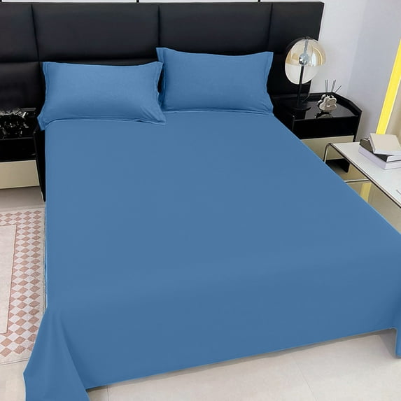 Bed Sheets Queen Size, Hiroekza 100% Polyester Flat Sheet, 1-Piece Luxury Queen Size Bed Sheet with 2-Pillowcases, Breathable & Cooling Bed Sheets, Bed Sheets Queen Natural