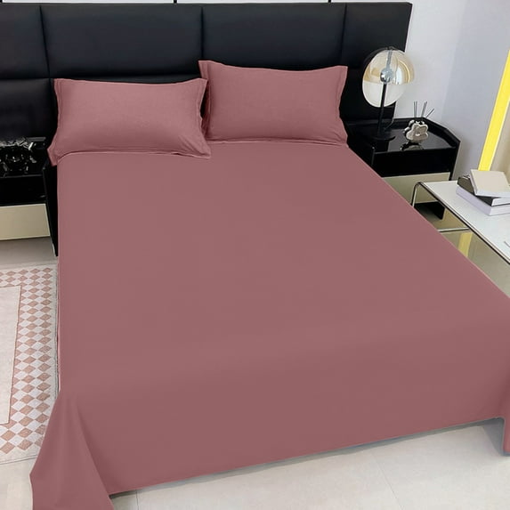 Bed Sheets Queen Size, Hiroekza 100% Polyester Flat Sheet, 1-Piece Luxury Queen Size Bed Sheet with 2-Pillowcases, Breathable & Cooling Bed Sheets, Bed Sheets Queen Natural