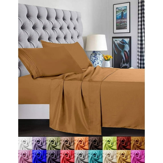 Bed Sheets Set 1500 Series Deep Pocket 4 Piece Bed Sheet Set Microfiber King Bronze