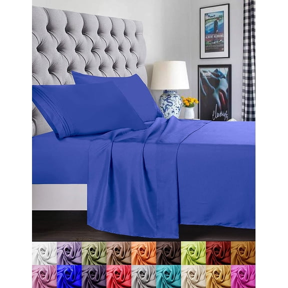 Bed Sheets Set, 1500 Series Deep Pocket 4 Piece Bed Sheet Set, Microfiber, King, Royal Blue
