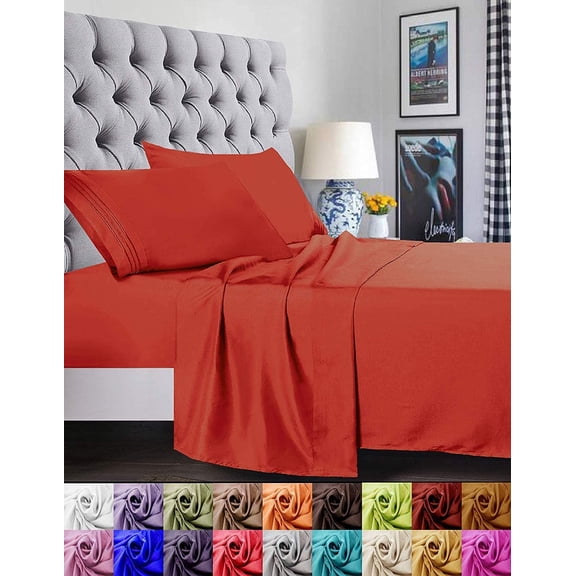 Bed Sheets Set 1500 Series Deep Pocket 4 Piece Bed Sheet Set Microfiber King Rust