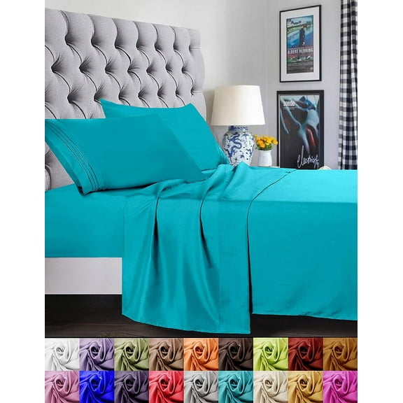 Bed Sheets Set 1500 Series Deep Pocket 4 Piece Bed Sheet Set Microfiber King Turquoise