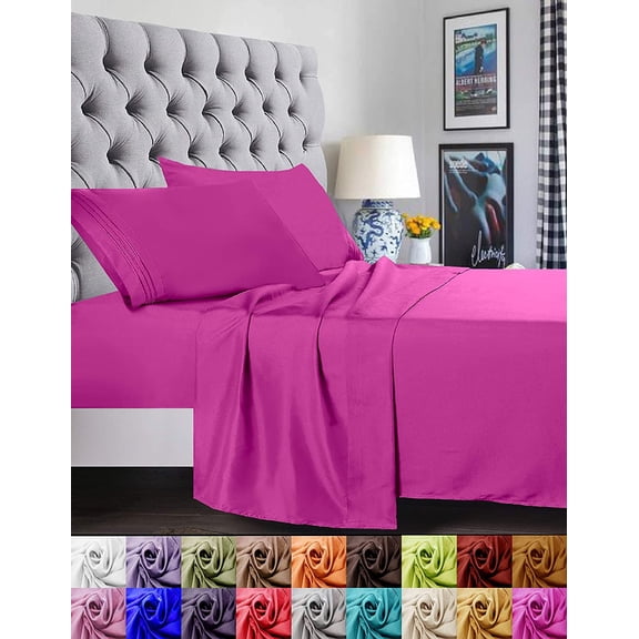 Bed Sheets Set 1500 Series Deep Pocket 4 Piece Bed Sheet Set Microfiber Queen Hot Pink