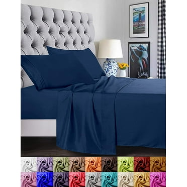 Bed Sheets Set - 4 Piece Bedding - Brushed Microfiber - Shrinkage and Fade Resistant - Easy Care - King Navy Blue