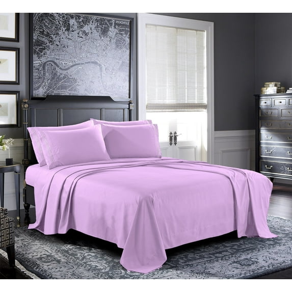 Bed Sheets Set, Microfiber Bedding Set, Deep Pockets, Wrinkle & Fade Resistant, Hypoallergenic Sheet & Bed Pillow Cases, 6-Piece (Full, Lilac)