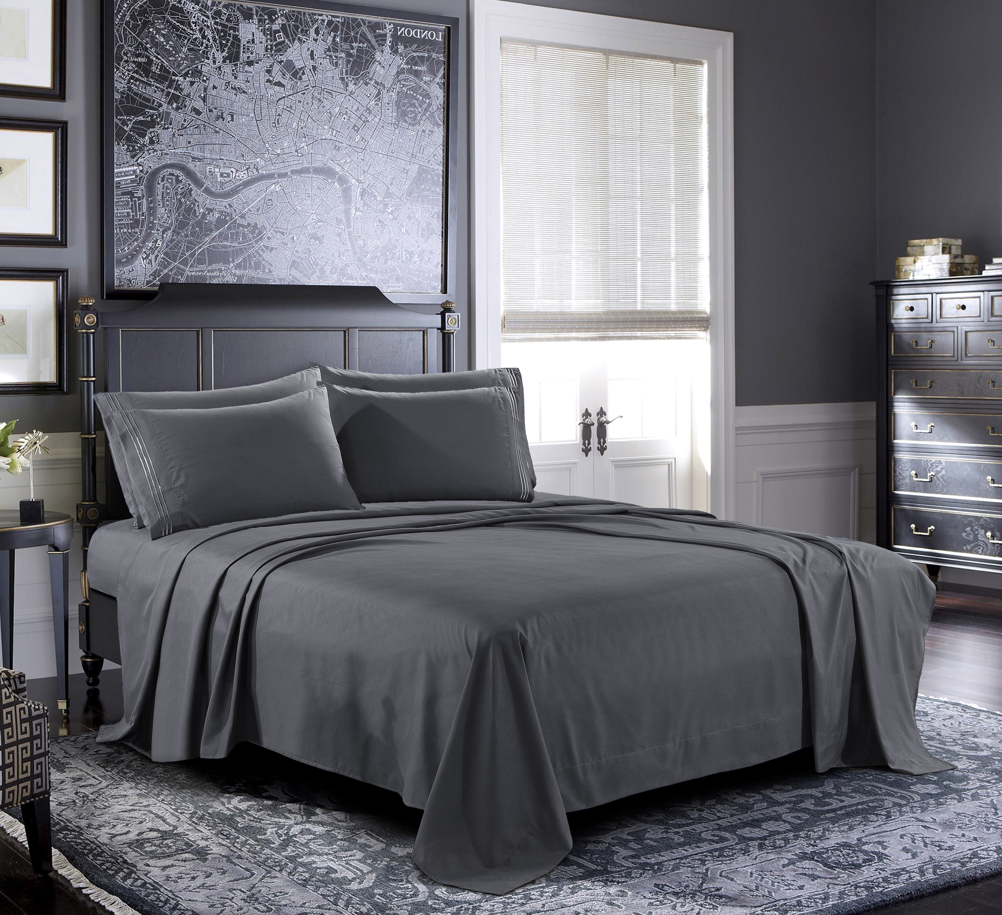 King Dark Grey Microfiber Deep Pocket Bed Sheet Set