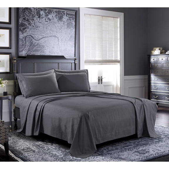 Bed Sheets Set, Microfiber Bedding Set, Deep Pockets, Wrinkle & Fade Resistant, Hypoallergenic Sheet & Bed Pillow Cases, 6-Piece (Queen, Dark Grey)