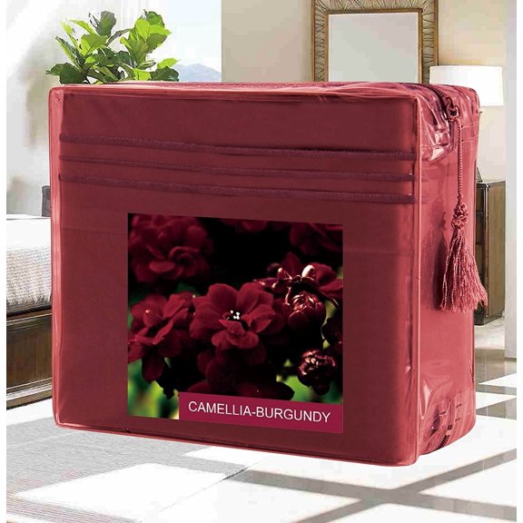 Bed Sheets Set Wrinkle-Free 1500 Series 3-Piece Bed Sheet Set - FLOWERS Collection - Deep Pocket, Twin/Twin XL, Camellia-Burgundy