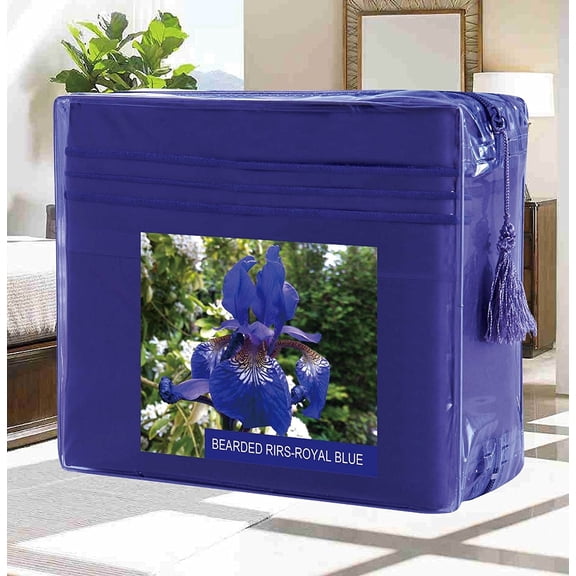 Bed Sheets Set Wrinkle-Free 1500 Series 4-Piece Bed Sheet Set - FLOWERS Collection - Deep Pocket, California King, Bearded Rirs-Royal Blue