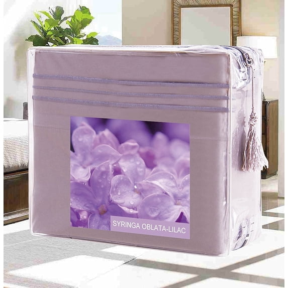 Bed Sheets Set Wrinkle-Free 1500 Series 4-Piece Bed Sheet Set - FLOWERS Collection - Deep Pocket, California King, Syringa Oblata-Lilac