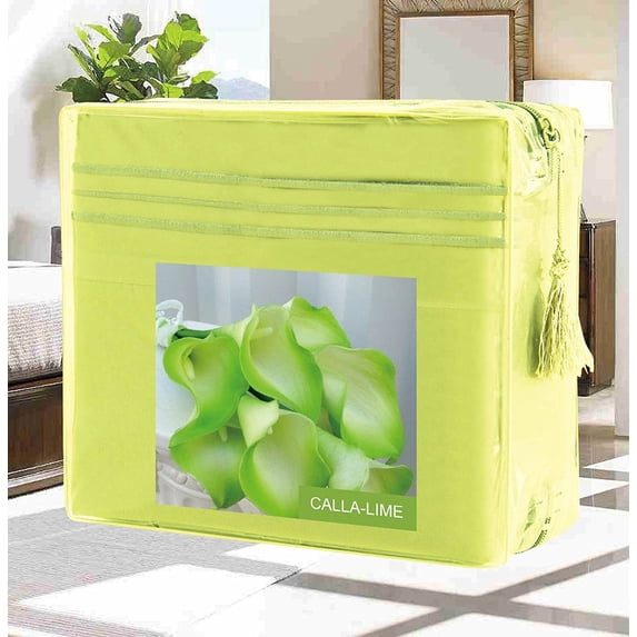 Bed Sheets Set Wrinkle-Free 1500 Series 4-Piece Bed Sheet Set - FLOWERS Collection - Deep Pocket, Full, Calla-Lime