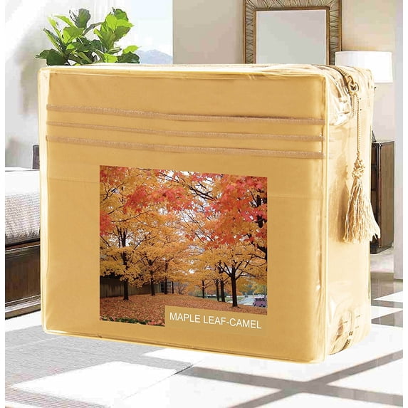 Bed Sheets Set Wrinkle-Free 1500 Series 4-Piece Bed Sheet Set - FLOWERS Collection - Deep Pocket, Full, Maple Leaf-Camel