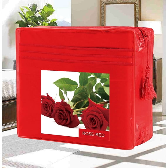 Bed Sheets Set Wrinkle-Free 1500 Series 4-Piece Bed Sheet Set - FLOWERS Collection - Deep Pocket, Full, Rose-Red