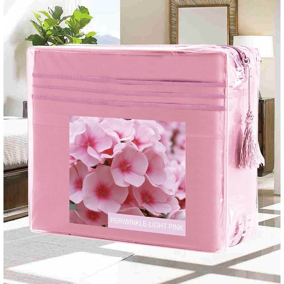 Bed Sheets Set Wrinkle-Free 1500 Series 4-Piece Bed Sheet Set - FLOWERS Collection - Deep Pocket, King, Periwinkle-Light Pink
