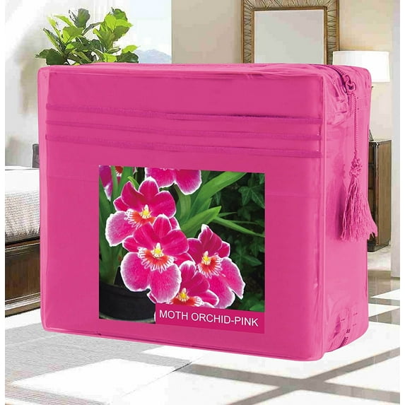 Bed Sheets Set Wrinkle-Free 1500 Series 4-Piece Bed Sheet Set - FLOWERS Collection - Deep Pocket, Queen, Moth Orchid-Pink