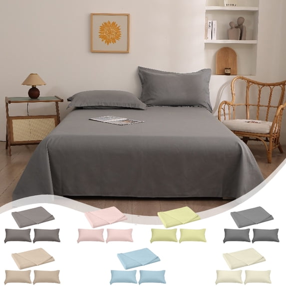 Bed Sheets Twin Size 59x91in 3 Piece Bedding Set with 2 Pillowcases Soft Polyester Sheet Set Solid Color Wrinkle Free Easy Care by PALIFEUR