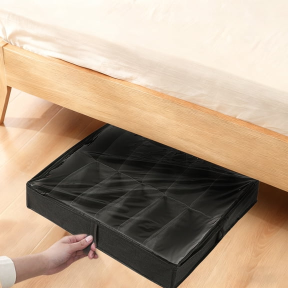 Under Bed Shoe Organizer, Rvkxad Low-Profile Fabric Shoe Box With Clear Lid, 5.1 Inches High Foldable Storage Bag Holds 12 Shoes, Non-Woven Dust-Proof Underbed Shoe Rack for Bedroom Closet Dorm