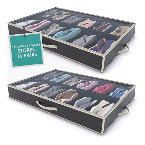Under Bed Shoe Organizer Set of 2 Large Capacity Storage Containers for Shoes Durable Underbed Storage Boxes with Zipper & Handles Closet Organization for Men & Women