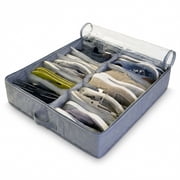 Under Bed 14 Pocket Shoe Storage Organizer with Clear Zippered Cover Grey Foldable