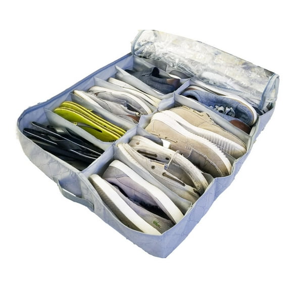 Under Bed Shoe Organizer - 14 Compartments, Clear PVC Cover for Space-Saving Storage Solution