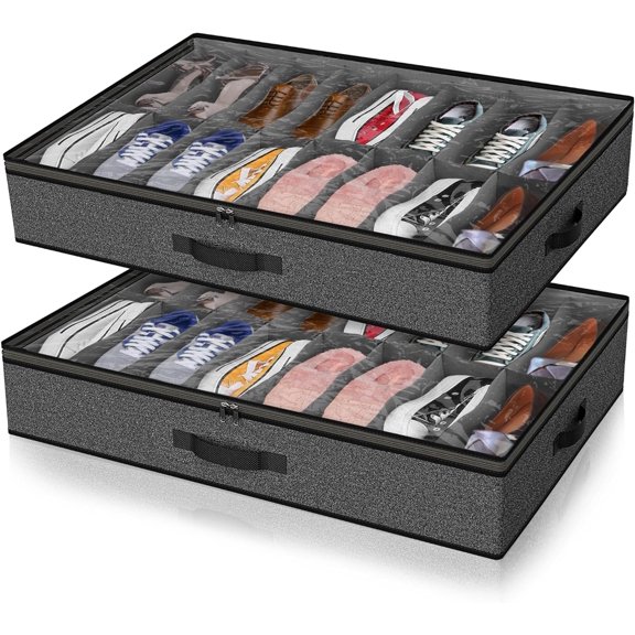 Under Bed Shoe Storage Organizer for Closet, Fits Underbed Shoes Box Storage Containers Under the Bed Storage Foldable with Sturdy Handles&Clear Window .Different specifications to choose from
