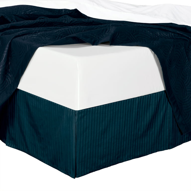 Bed Skirt 100% Cotton Damask Striped 300TC, Split Corner, 15-Inch