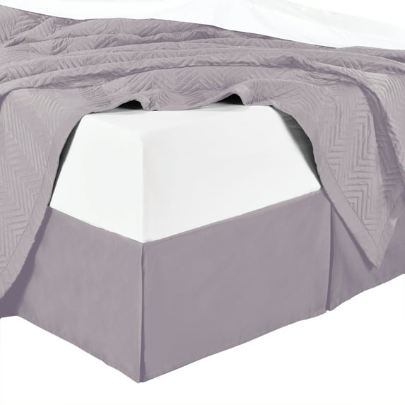 Bed Skirt 100% Cotton Solid 300TC, Split Corner, 15-Inch Tailored Drop Pleated Dust Ruffle-King - Lilac