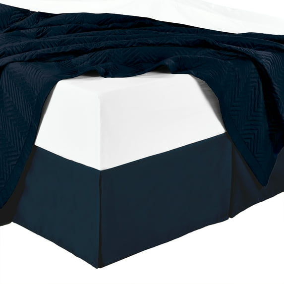 Bed Skirt 100% Cotton Solid 300TC, Split Corner, 15-Inch Tailored Drop Pleated Dust Ruffle-Twin XL - Navy