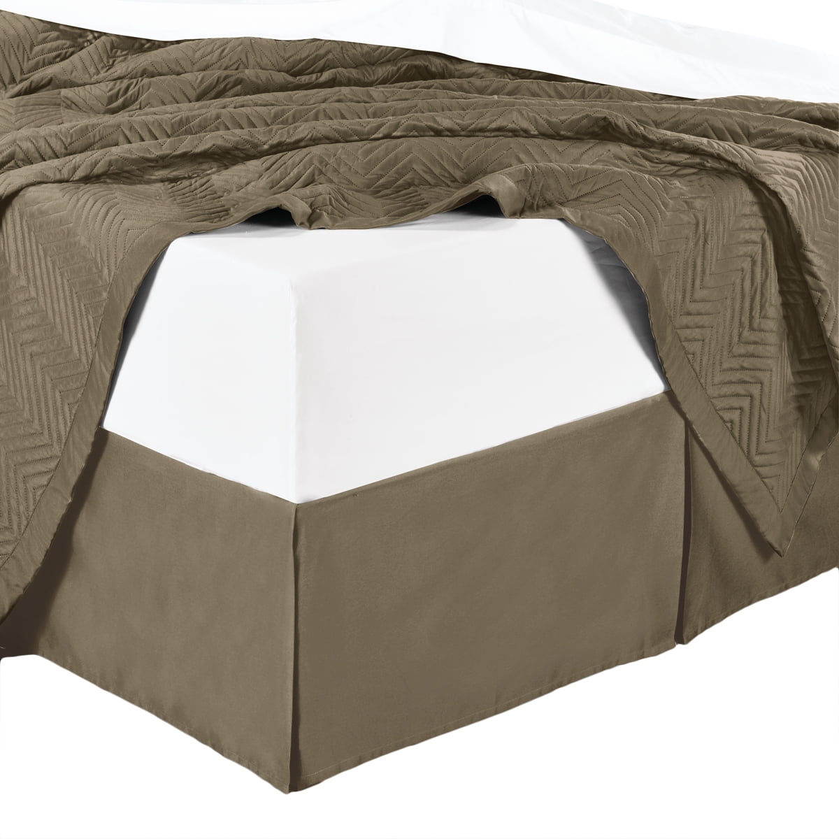 Bed Skirt 100% Cotton Solid 300TC, Split Corner, 15-Inch Tailored Drop Pleated Dust Ruffle-Twin XL - Taupe
