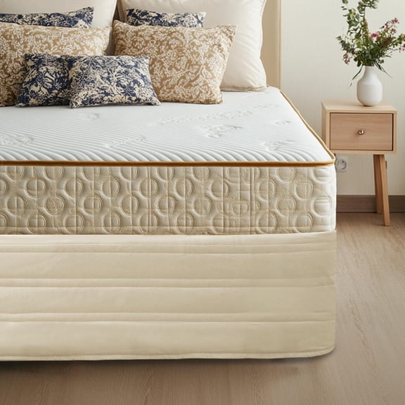 Bed Skirt 14 inch Drop,Blended Quilted Bedframe Cover,Box Spring Cover,wrap Around Bed Skirt,Fade Resistant Dust Ruffle(Light Khaki, )