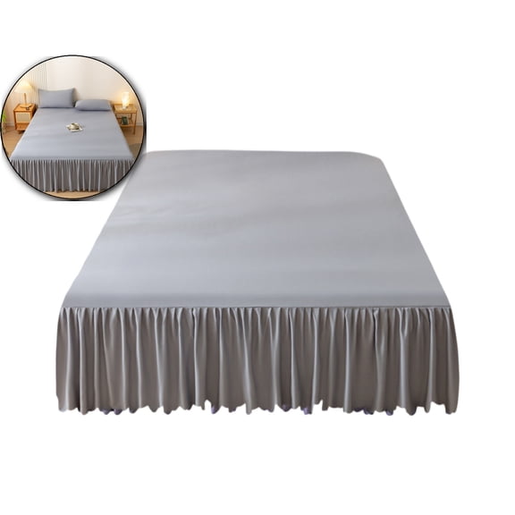 Bed Skirt 78.7"x59" - Washed Cotton Polyester Ruffled Fitted Bed Skirt with Non-Slip Elastic, Dust-Proof Mattress Protector(Gray)