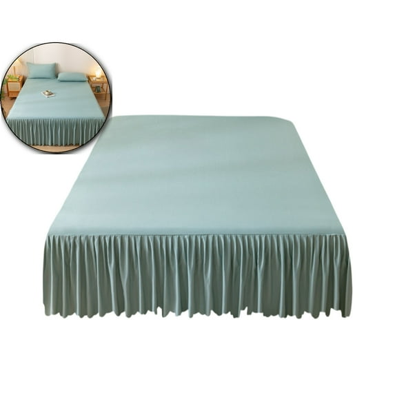 Bed Skirt 78.7"x59" - Washed Cotton Polyester Ruffled Fitted Bed Skirt with Non-Slip Elastic, Dust-Proof Mattress Protector(Green)