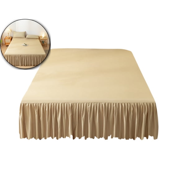 Bed Skirt 78.7"x59" – Washed Cotton Polyester Ruffled Fitted Bed Skirt with Non-Slip Elastic, Dust-Proof Mattress Protector(Khaki)