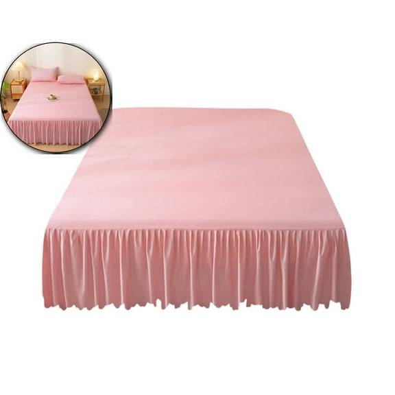 Bed Skirt 78.7"x59" – Washed Cotton Polyester Ruffled Fitted Bed Skirt with Non-Slip Elastic, Dust-Proof Mattress Protector(Pink)