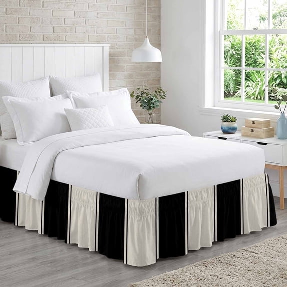 Bed Skirt Abstract Black Color Block Adjustable Elastic Wrap-Around ...