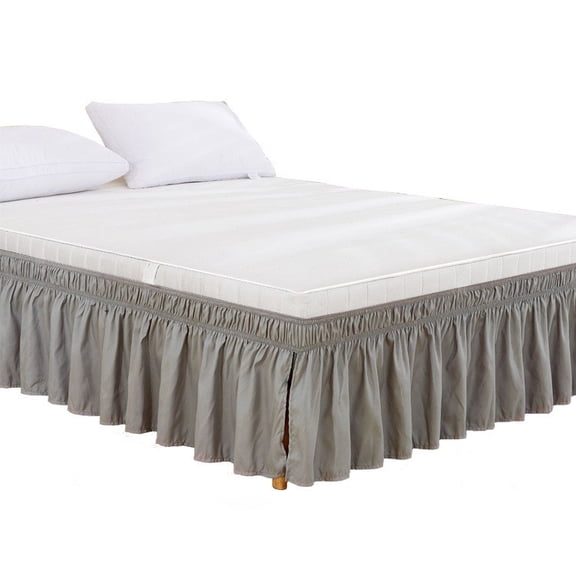 Bed Skirt, Czzoypi Wrap Around Elastic Ruffles Bed Skirt, 15 Inch Drop Pleated Bedding Skirt for Double Beds Machine Washable, Gray