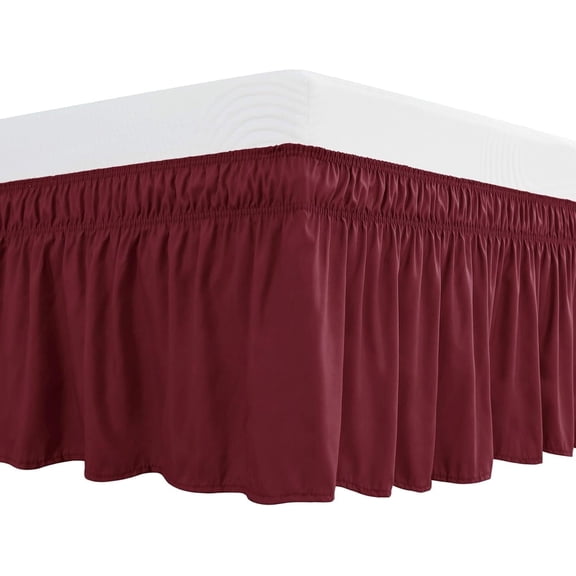 Bed Skirt Easy Fit with Adjustable Elastic Belt 15 Inch Drop Wrap Around Dust Ruffle Elastic Elegant Silky Smooth Soft Microfiber Replaceable Bed Frame Cover(Burgundy,Queen)