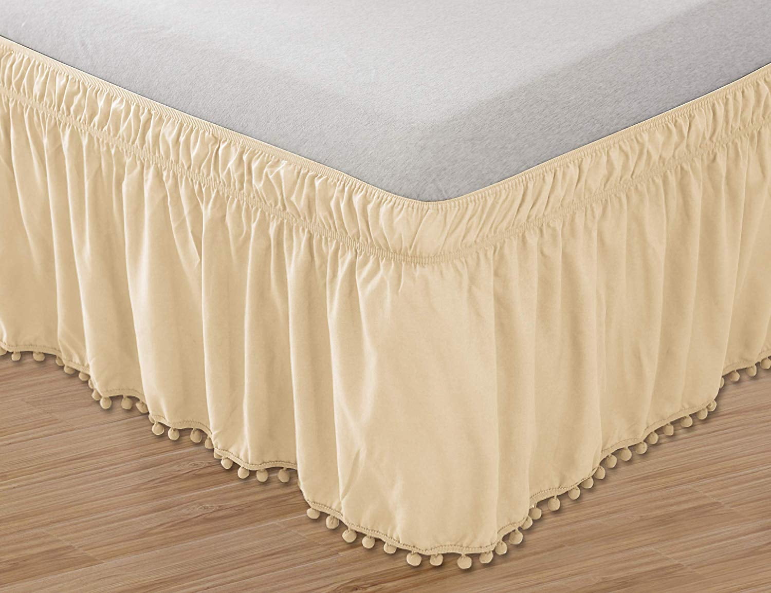 Bed Skirt Elastic Bed Wrap Wrinkle Resistant 16inch Drop Queen King Cream