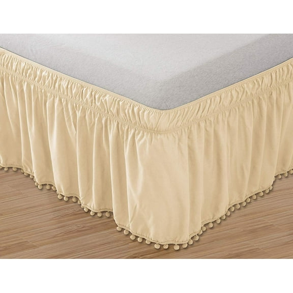 Bed Skirt Elastic Bed Wrap Wrinkle Resistant 16inch Drop Queen King Cream