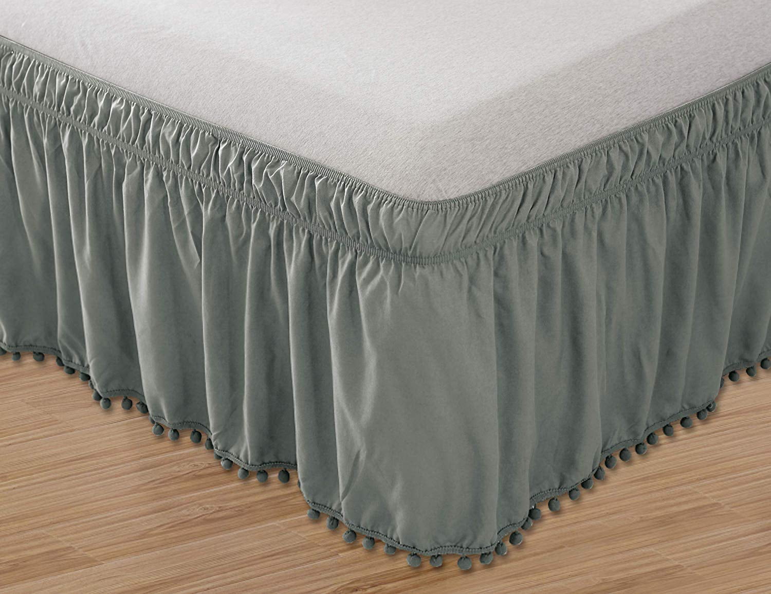 Bed Skirt Elastic Bed Wrap Wrinkle Resistant 16inch Drop QueenKing Grey