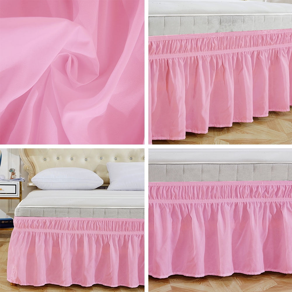Bed Skirt Elastic Wrap Washable Fade Proof Wrap Around Bed Skirt for