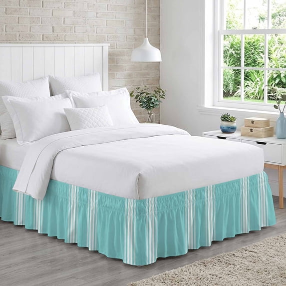 Bed Skirt Farmhouse Teal Adjustable Elastic Wrap-Around Dust Ruffle ...