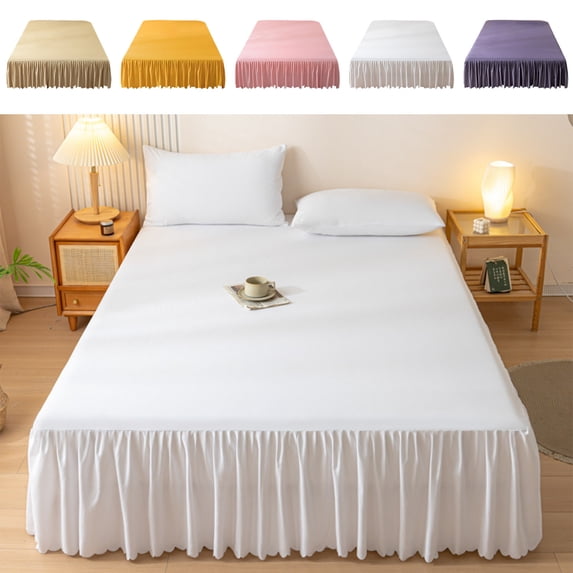 Bed Skirt Fitted Cover, Solid Color Korean-style Ruffled Edge Bedspread with Non-slip Elastic, Wrinkle-resistant Polyester Cotton Mattress Protector, Topliu